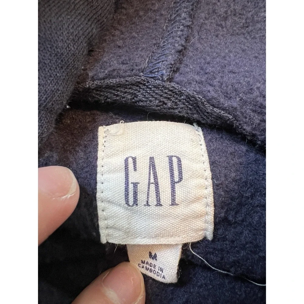 Gap Womens Sweatshirt Size M Navy Blue Logo Graphic Fleece Hoodie